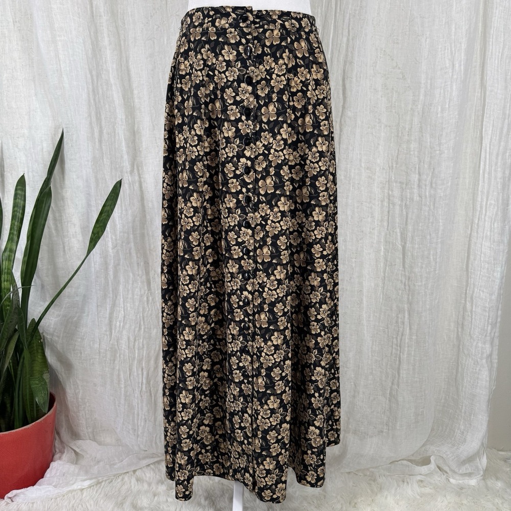 Vtg 90s Floral Maxi Skirt S Cottage Whimsigoth Grunge Boho Indie Button Front